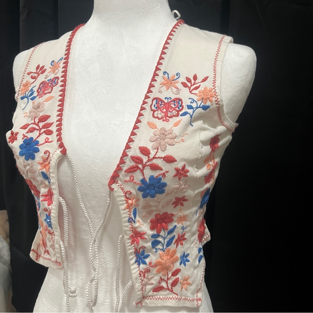 Free People Floral Embroidered front tie tank top